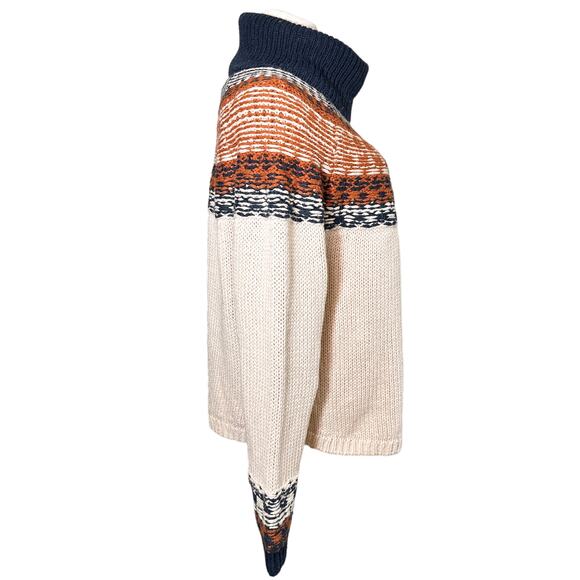 Madewell NEW Brookdale Fair Isle Turtleneck Sweater Alpaca Cream Navy Orange XXL - Picture 3 of 15